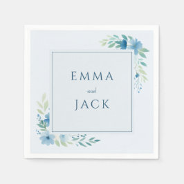 Elegante blaue Grünnamen Hochzeit Serviette