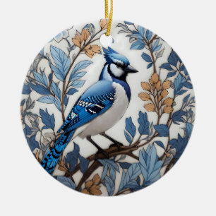 Elegante Blaue Häher, inspiriert von William Morri Keramik Ornament