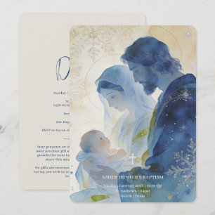 Elegante Blaue Heilige Familie Christliche Taufe L Einladung
