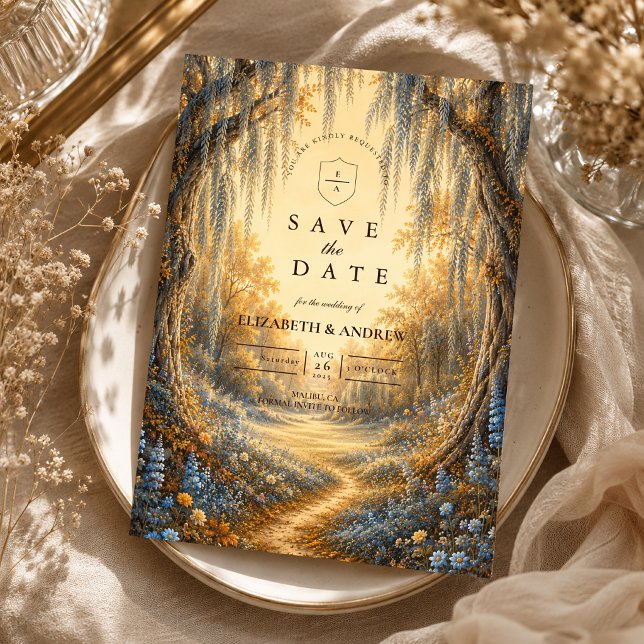 Elegante blaue Herbsthochzeit Save The Date (Von Creator hochgeladen)