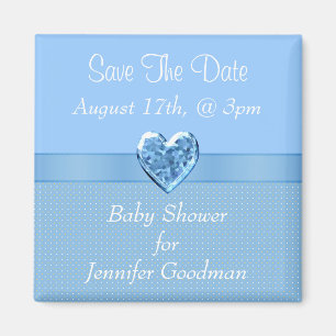 Elegante blaue Herz-Juwel-Save the Date Magnet