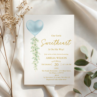 Elegante Blaue Herzballon-Schatz-Babyparty Einladung