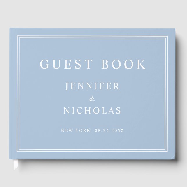 Elegante Blaue Hochzeit Gästebuch (Vorderseite)