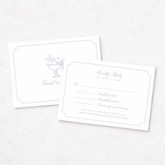 Elegante blaue Hochzeits-RSVP-Karte mit Doppelrahm RSVP Karte