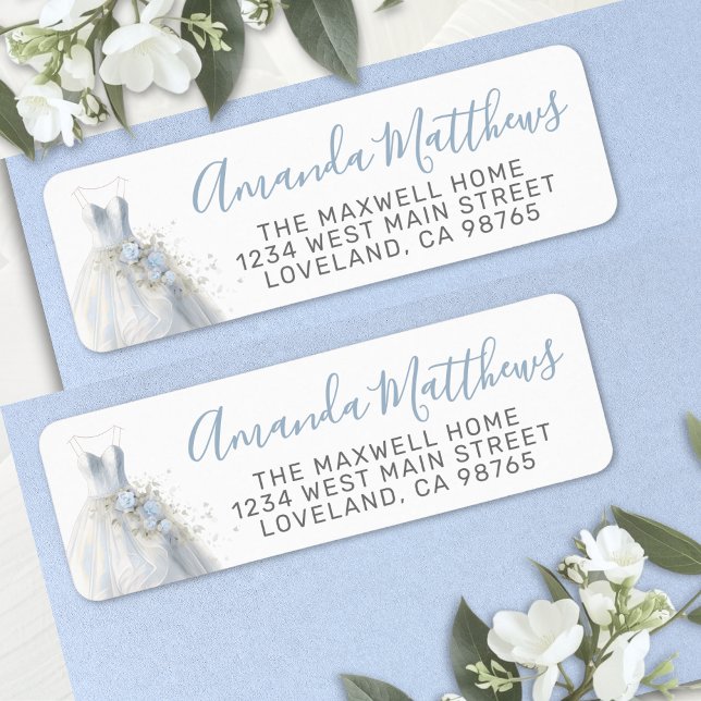 Elegante blaue Hochzeitskleid-Rücksendeadresse (Elegant Blue Wedding Dress Return Address Label )