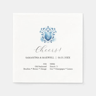 Elegante blaue Hochzeitsmonogramm-Servietten Serviette