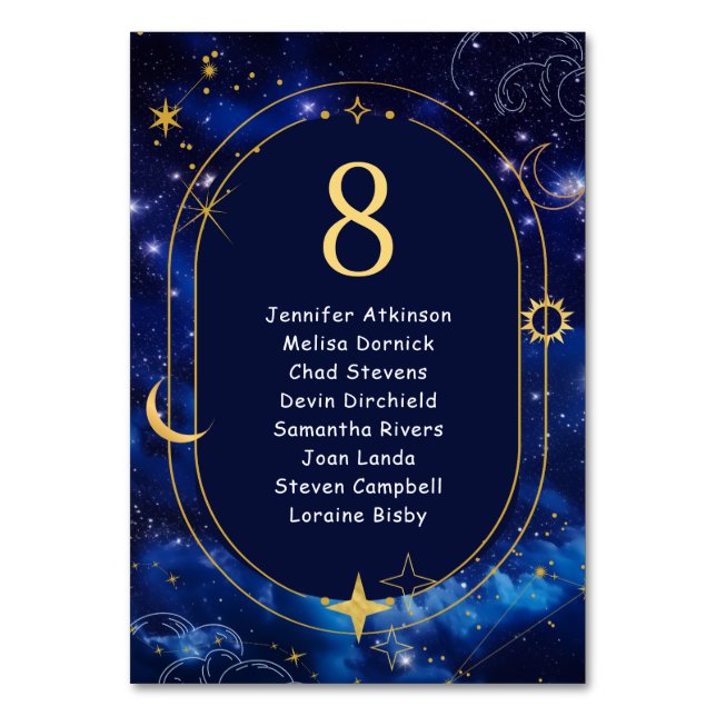 Elegante blaue Hochzeitssitze Tischnummer (Vorderseite)