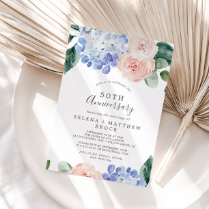 Elegante Blaue Hortensie 50. Hochzeitstag Einladung