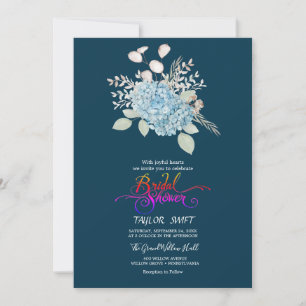 Elegante Blaue Hortensie Navy Brautparty Einladung