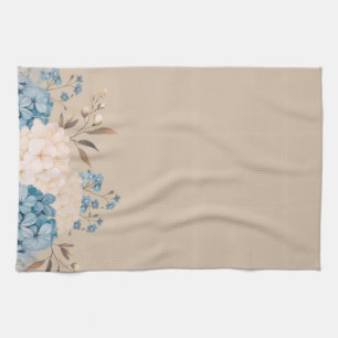Elegante Blaue Hortensie & Weiße Florale Vintage  Geschirrtuch