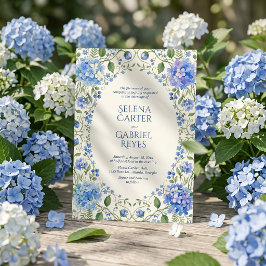 Elegante blaue Hortensien-Aquarell-Blumenhochzeit  Einladung