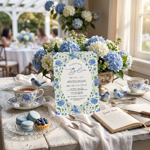 Elegante Blaue Hortensien Aquarell Brautparty Einladung