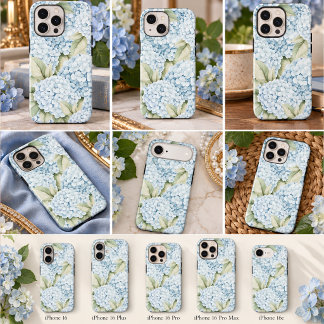 Elegante Blaue Hortensien Aquarell iPhone 16 Hülle