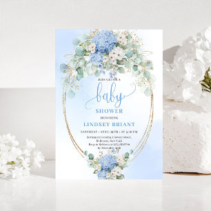 Elegante blaue Hortensien-Baby-Shower-Gold-Einladu Einladung