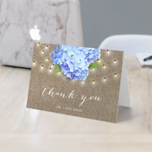 Elegante Blaue Hortensien-Blume Sommerhochzeit Dankeskarte