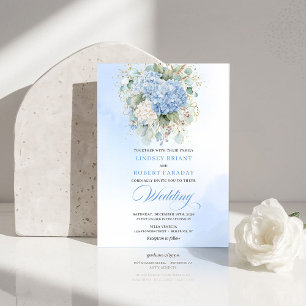 Elegante blaue Hortensien-Blumen-Hochzeitseinladun Einladung