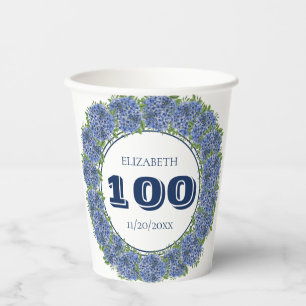 Elegante blaue Hortensien-Blumen zum 100. Geburtst Pappbecher