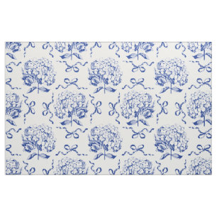 Elegante blaue Hortensien-Blumenbögen im Vintage-S Stoff