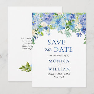Elegante blaue Hortensien-Blumenhochzeit Save The Date