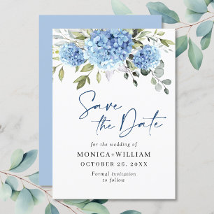 Elegante blaue Hortensien-Blumenhochzeit Save The Date