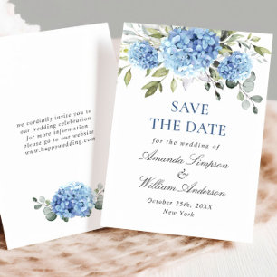 Elegante blaue Hortensien-Blumenhochzeit Save The Date