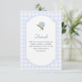 Elegante Blaue Hortensien-Brautparty-Details Begleitkarte