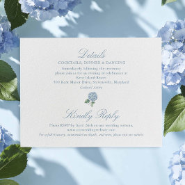 Elegante blaue Hortensien-Details-Beilagekarte Begleitkarte