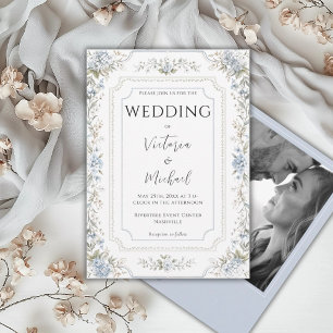 Elegante Blaue Hortensien Foto Moderne Hochzeit Einladung