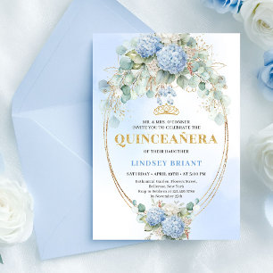 Elegante blaue Hortensien-Grün-Quince-Einladung Einladung