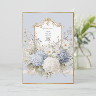 Elegante Blaue Hortensien Hochzeit im Vintage-Stil Einladung