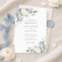 Elegante blaue Hortensien-Hochzeit mit Blumenschmu