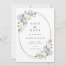 Elegante Blaue Hortensien-Hochzeit Save the Date Einladung
