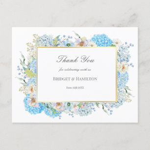 Elegante Blaue Hortensien-Hochzeits-Danksagung Postkarte