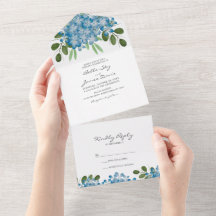 Elegante Blaue Hortensien Hochzeits-Einladungskart