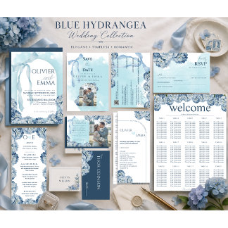 Elegante blaue Hortensien-Hochzeits-Sitzordnung Poster