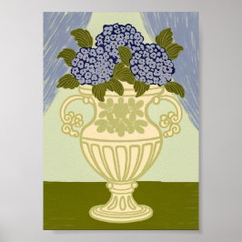 Elegante Blaue Hortensien in klassischer goldener  Poster