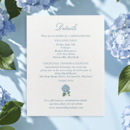 Elegante blaue Hortensien-Monogramm-Beilagekarte Begleitkarte