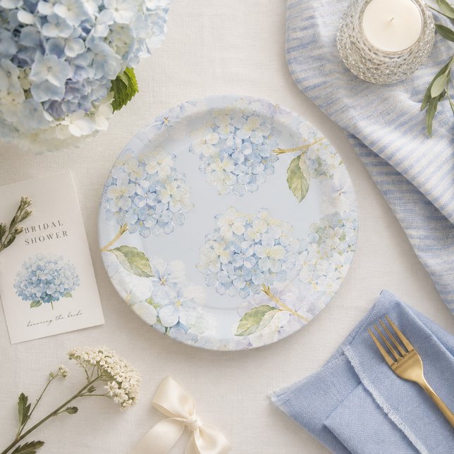 Elegante blaue Hortensien-Papierteller Pappteller (Elegant Blue Hydrangea Paper Plates)