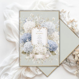 Elegante Blaue Hortensien Sage Vintage Hochzeit Einladung