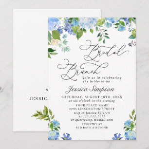 Elegante Blaue Hortensien-Wasserfarben-Braut-Brunc Einladung