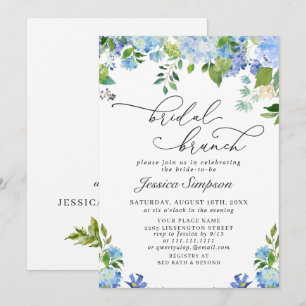 Elegante Blaue Hortensien-Wasserfarben-Braut-Brunc Einladung