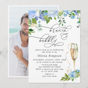 Elegante Blaue Hortensien-Wasserfarben-Brunch & Bu Einladung