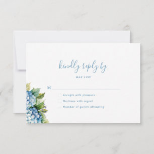 Elegante Blaue Hortensien-Wasserfarben-Hochzeit RSVP Karte