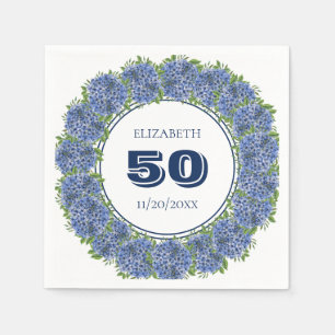 Elegante blaue Hortensien zum 50. Geburtstag Serviette