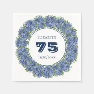 Elegante blaue Hortensien zum 75. Geburtstag Serviette