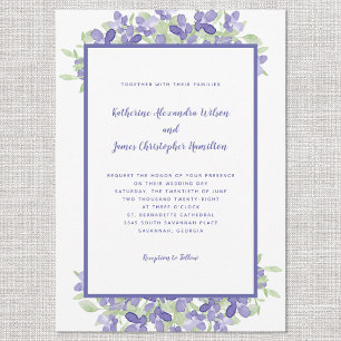 Elegante Blaue Immergrün-Blumen-Watercolor-Hochzei Einladung