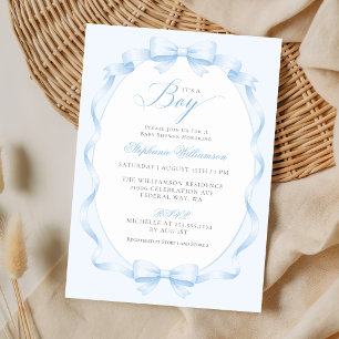 Elegante Blaue Kokette Schleife Jungen-Baby-Party Einladung