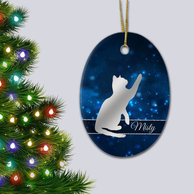 Elegante blaue Lichter Silberne Silhouette Spieler Keramik Ornament (Von Creator hochgeladen)