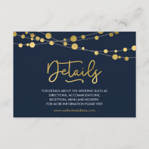 Elegante blaue Lichterketten Details Hochzeiten Begleitkarte