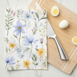 Elegante Blaue Lila Aquarell-Wildblume  Geschirrtuch